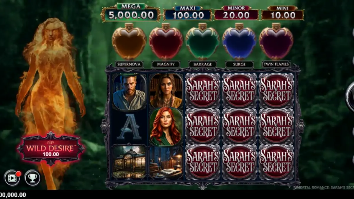 Tampilan visual slot Immortal Romance Sarah’s Secret dengan tema gothic yang dramatis